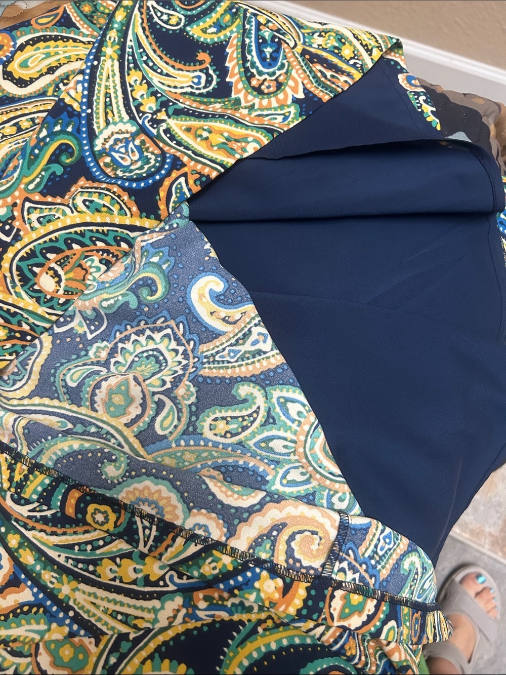 Liz Claiborne Navy Paisley Midi Dress with Green and Cream Accents - Picture 7 of 7